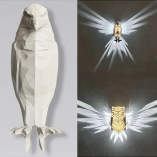 ShadowWings: 3D Owl & Eagle Wall Lamp – Artistic Bird-Shaped Light Projection