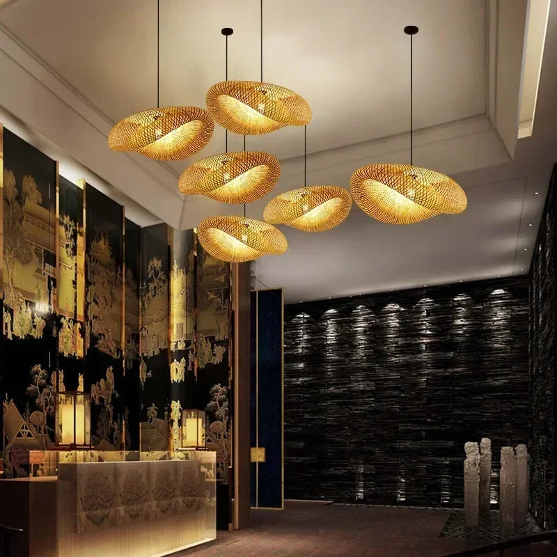 LumiWeave: Handwoven Bamboo Pendant Light – 36cm Rattan Ceiling Fixture