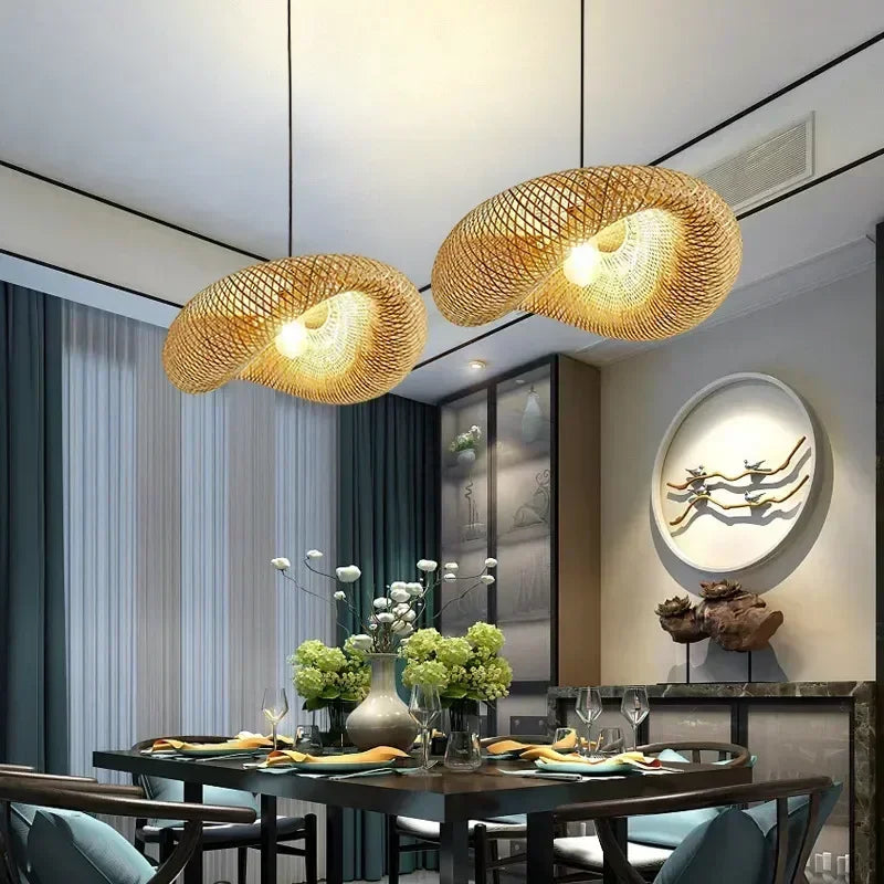 LumiWeave: Handwoven Bamboo Pendant Light – 36cm Rattan Ceiling Fixture