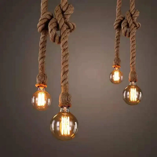 RustiGlow: Vintage Hemp Rope Pendant Lamp – E27 Loft-Style Hanging Light