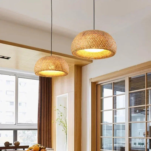 ZenGlow: Handwoven Bamboo Pendant Light – Art Deco Chinese Lantern Style