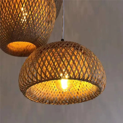 ZenGlow: Handwoven Bamboo Pendant Light – Art Deco Chinese Lantern Style