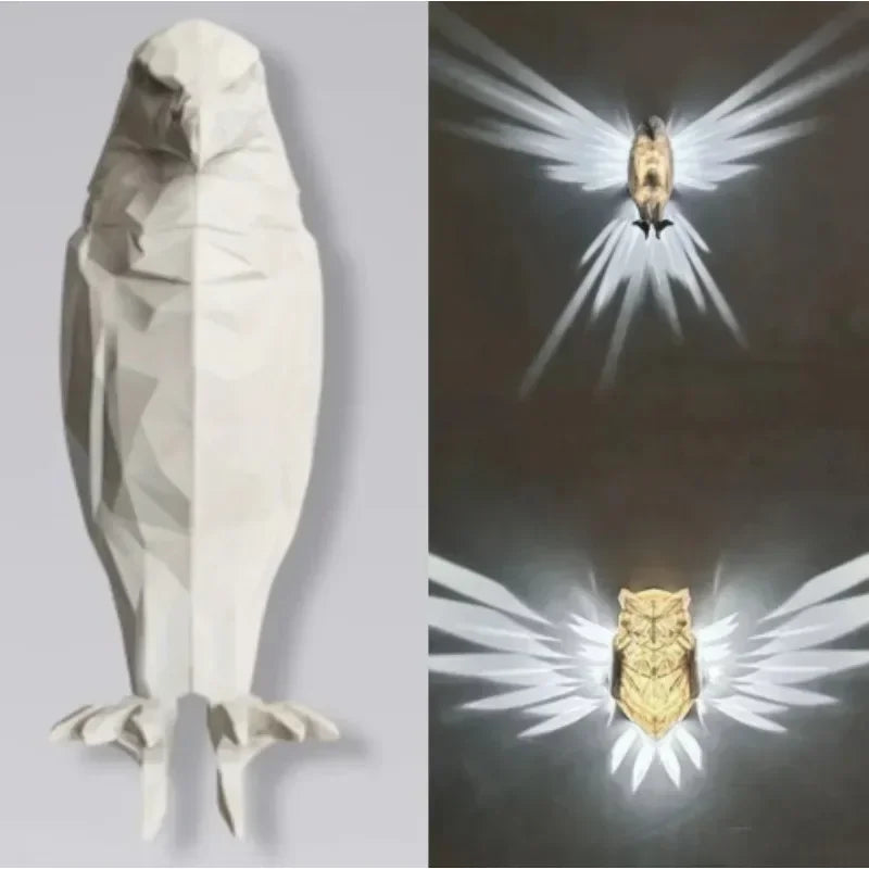 ShadowWings: 3D Owl & Eagle Wall Lamp – Artistic Bird-Shaped Light Projection