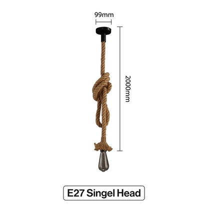 RustiGlow: Vintage Hemp Rope Pendant Lamp – E27 Loft-Style Hanging Light