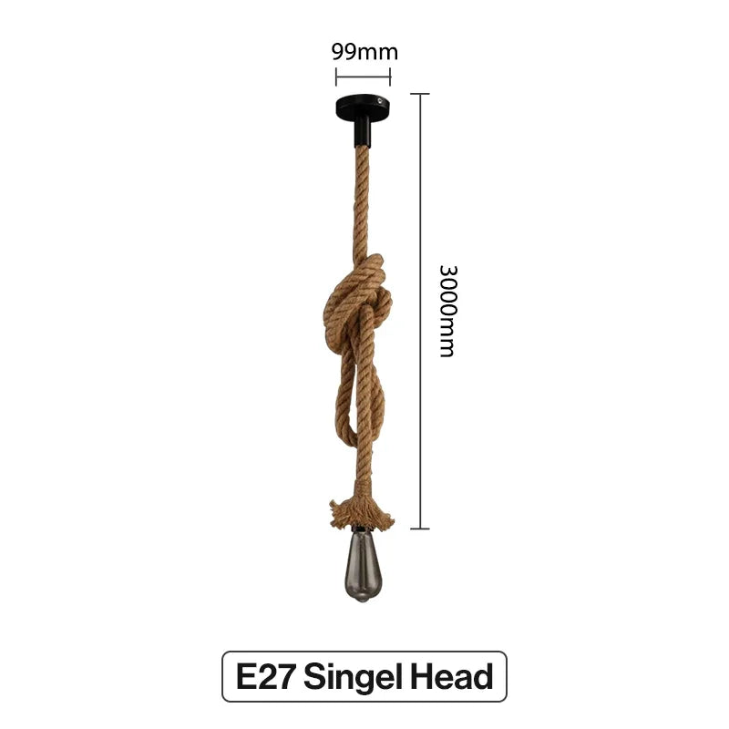 RustiGlow: Vintage Hemp Rope Pendant Lamp – E27 Loft-Style Hanging Light