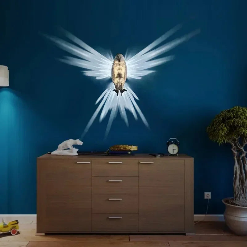 ShadowWings: 3D Owl & Eagle Wall Lamp – Artistic Bird-Shaped Light Projection