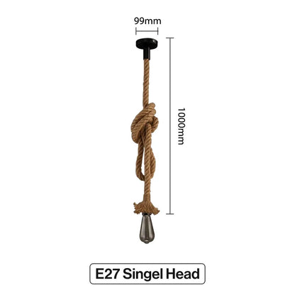 RustiGlow: Vintage Hemp Rope Pendant Lamp – E27 Loft-Style Hanging Light